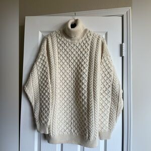 Aran sweater market 100% merino wool cable knit sweater